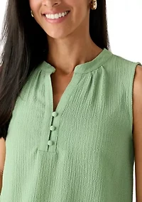 Women's Sleeveless Split Neck Bubble Hem Blouse