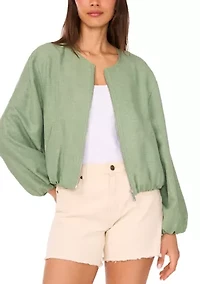 Women's Long Sleeve Zip Front Bubble Hem Jacket