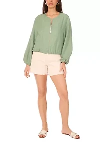 Women's Long Sleeve Zip Front Bubble Hem Jacket