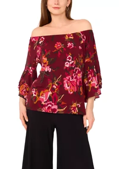 Women's Flutter Sleeve Off the Shoulder Floral Top