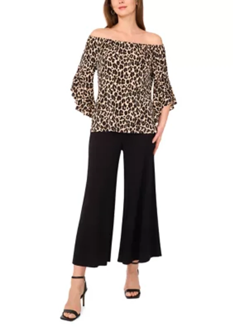 Women's Flutter Sleeve Animal Printed Off the Shoulder Top
