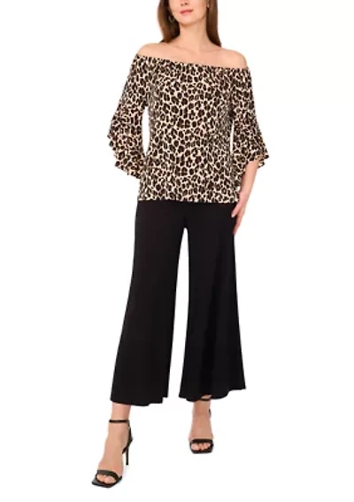 Women's Flutter Sleeve Animal Printed Off the Shoulder Top
