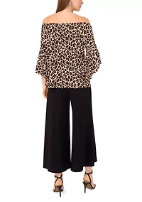 Women's Flutter Sleeve Animal Printed Off the Shoulder Top