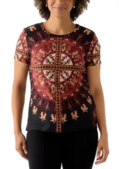 Women's Crew Neck Short Sleeve Medallian T-Shirt