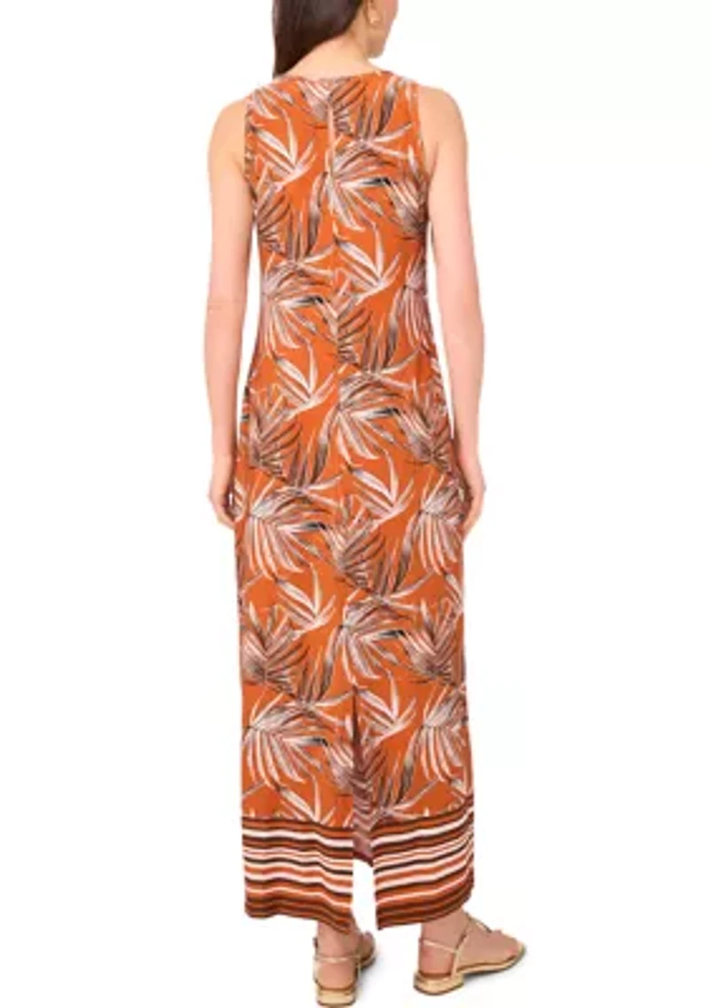 Women's Border Leaves Sleeveless Maxi Dress