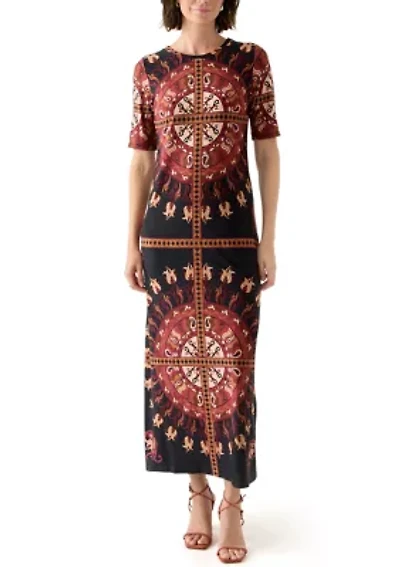 Women's Short Sleeve Medallion Maxi Dress