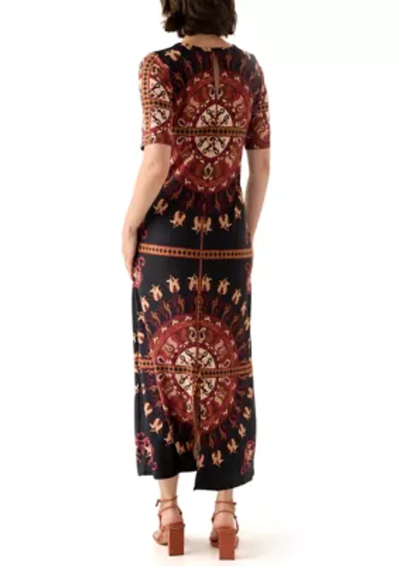 Women's Short Sleeve Medallion Maxi Dress