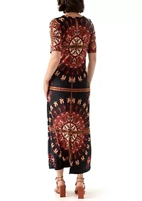 Women's Short Sleeve Medallion Maxi Dress