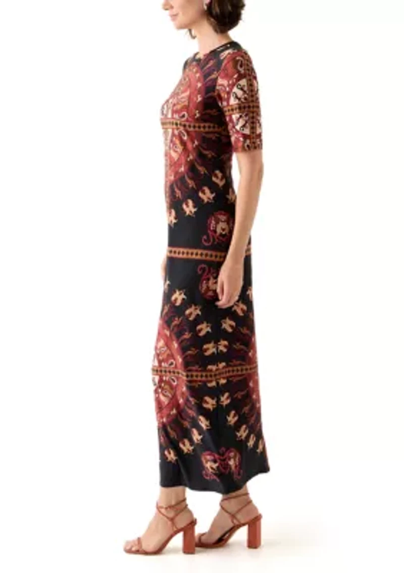 Women's Short Sleeve Medallion Maxi Dress