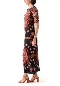 Women's Short Sleeve Medallion Maxi Dress