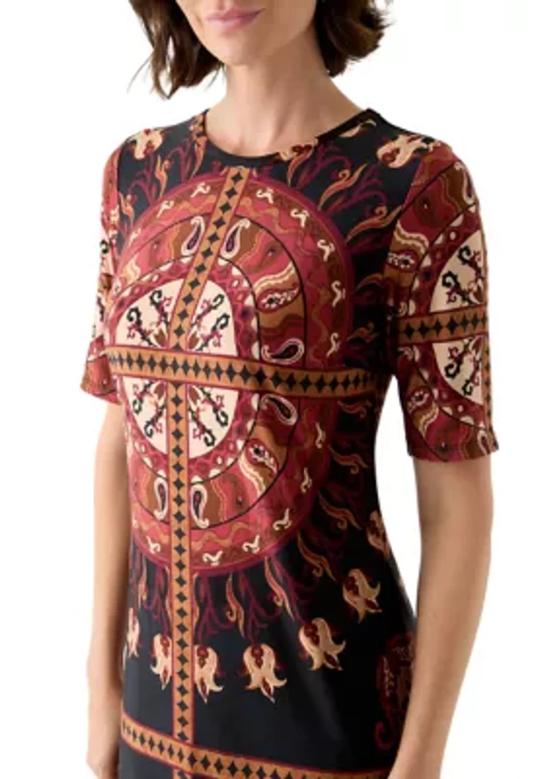 Women's Short Sleeve Medallion Maxi Dress