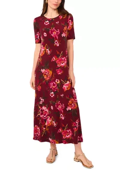Women's Short Sleeve Crew Neck Floral Maxi Dress