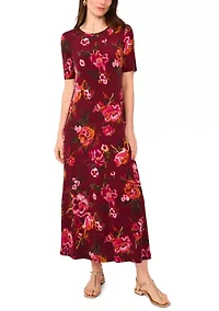 Women's Short Sleeve Crew Neck Floral Maxi Dress
