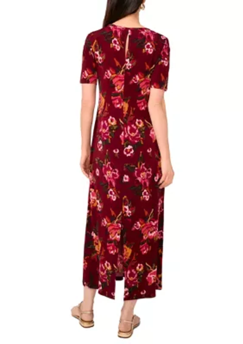 Women's Short Sleeve Crew Neck Floral Maxi Dress