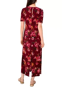 Women's Short Sleeve Crew Neck Floral Maxi Dress