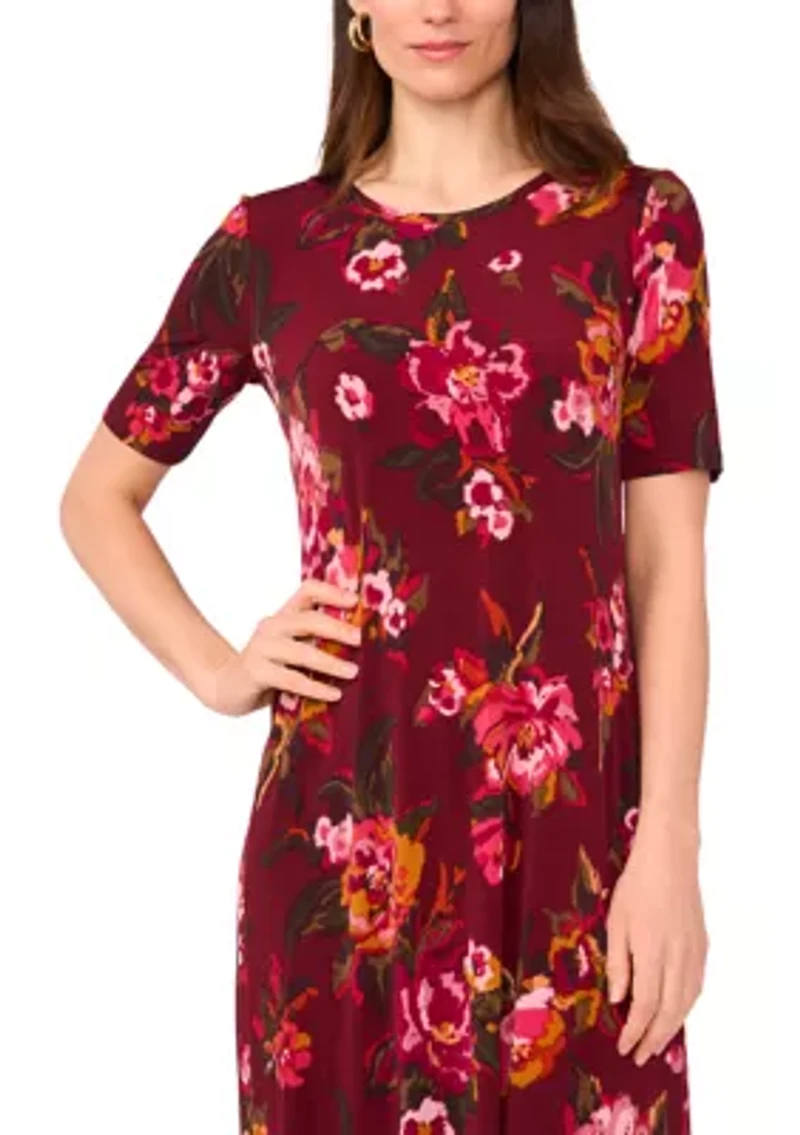 Women's Short Sleeve Crew Neck Floral Maxi Dress