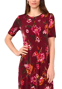Women's Short Sleeve Crew Neck Floral Maxi Dress