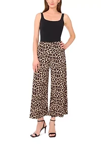 Women's Pull On Leopard Print Wide Leg Pants