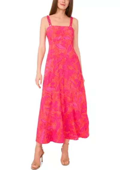 Women's Floral Printed Challis Square Neck Dress