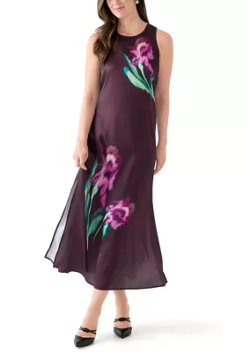 Women's Sleeveless Floral Satin Dress