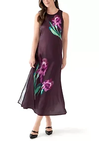 Women's Sleeveless Floral Satin Dress