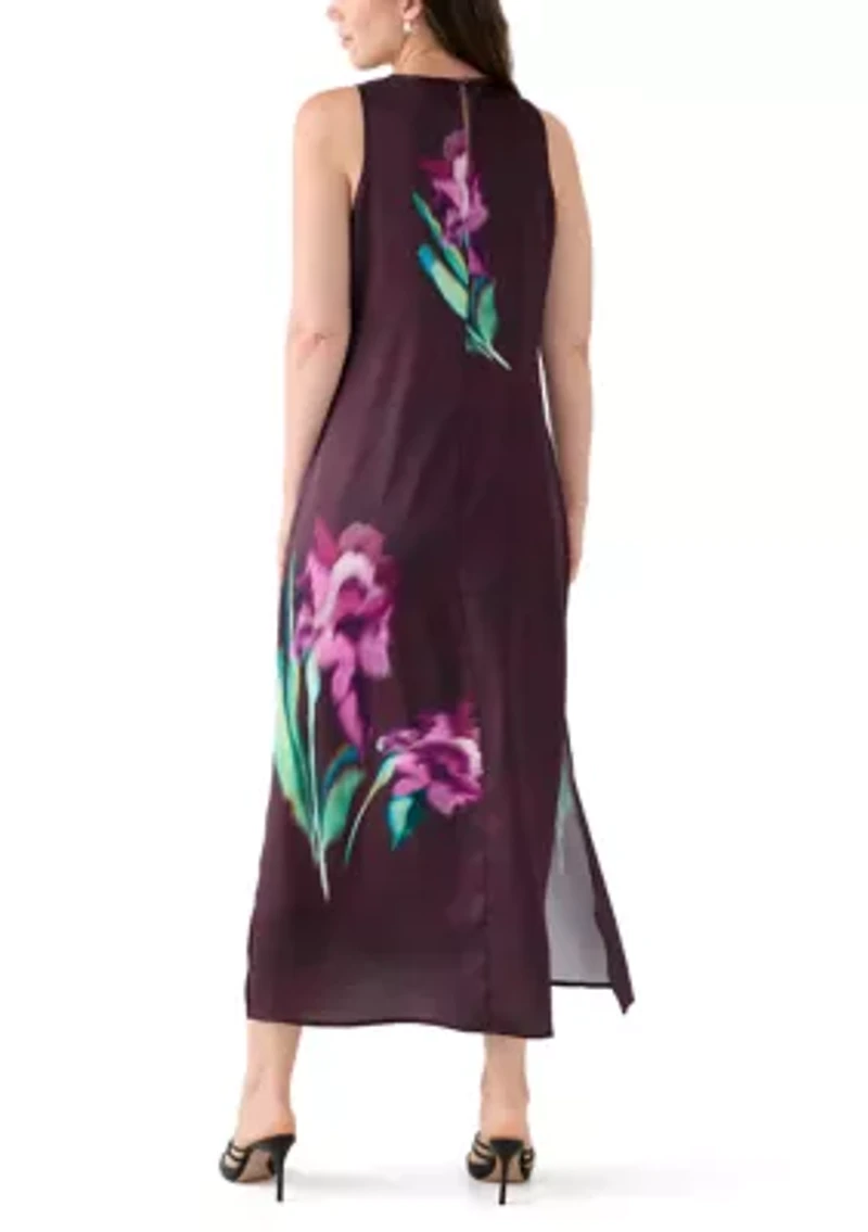 Women's Sleeveless Floral Satin Dress
