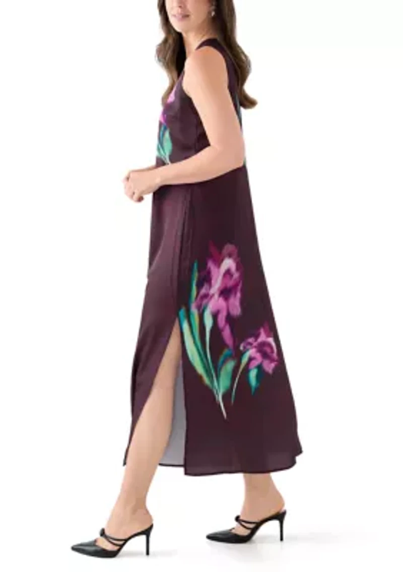 Women's Sleeveless Floral Satin Dress