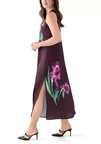 Women's Sleeveless Floral Satin Dress