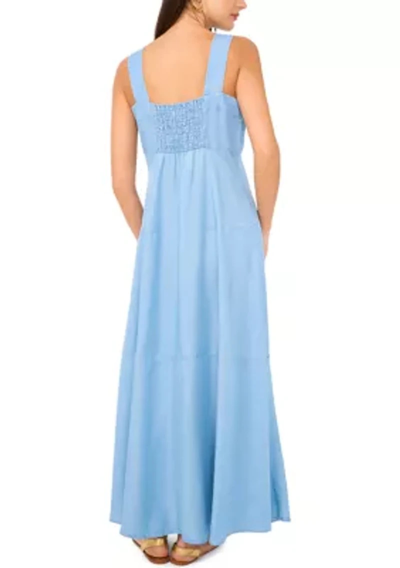 Women's Square Neck Smocked Back Dress