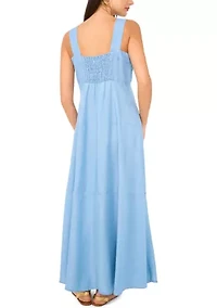 Women's Square Neck Smocked Back Dress