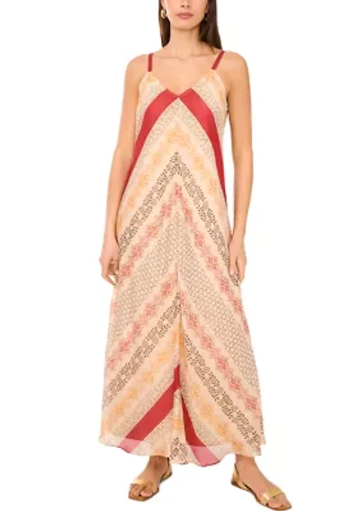 Women's Multi Stripe V-Neck Tank Challis Dress