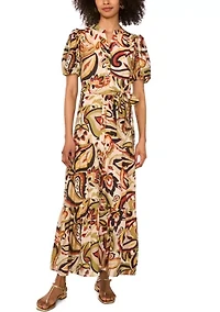 Women's Short Sleeve Paisley Midi Dress