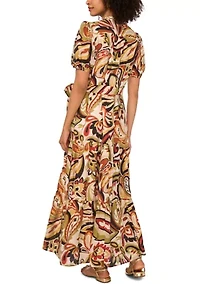 Women's Short Sleeve Paisley Midi Dress