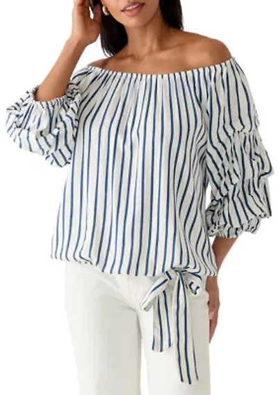 Women's 3/4 Chacha Sleeve Vertical Striped Blouse