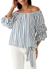Women's 3/4 Chacha Sleeve Vertical Striped Blouse