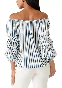 Women's 3/4 Chacha Sleeve Vertical Striped Blouse