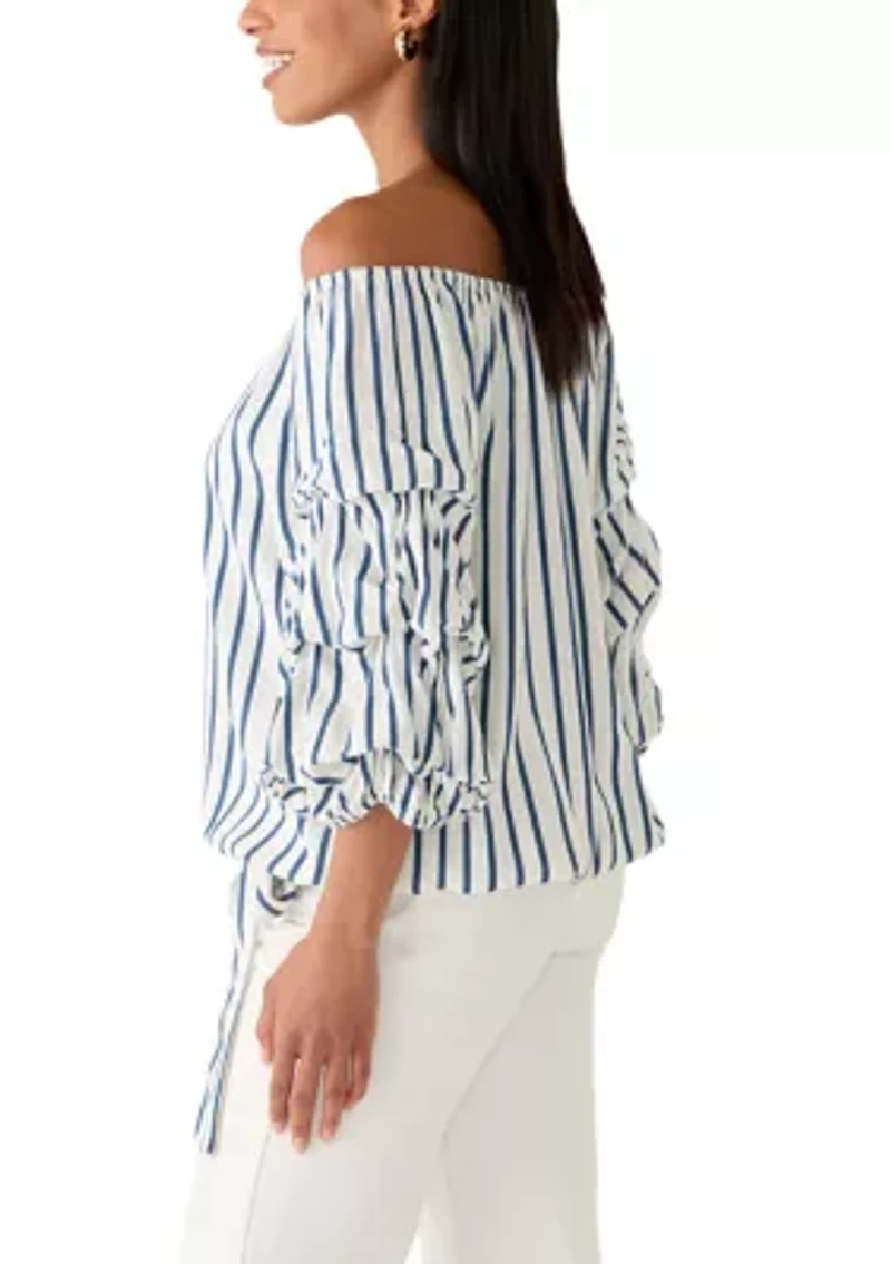 Women's 3/4 Chacha Sleeve Vertical Striped Blouse