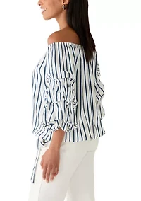 Women's 3/4 Chacha Sleeve Vertical Striped Blouse