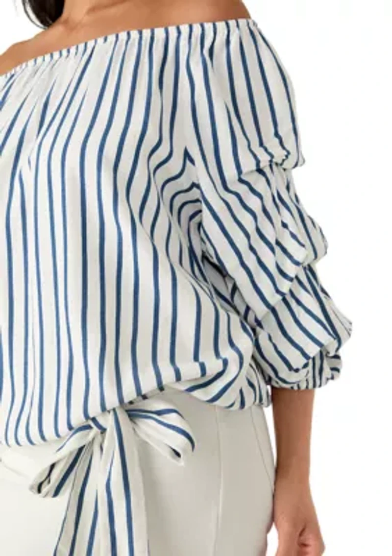 Women's 3/4 Chacha Sleeve Vertical Striped Blouse