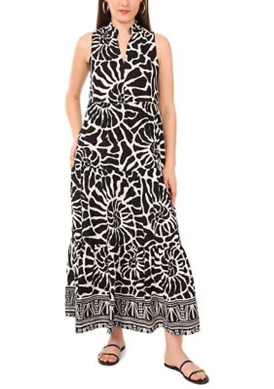 Women's Border Shell Printed Tiered Challis Maxi Dress