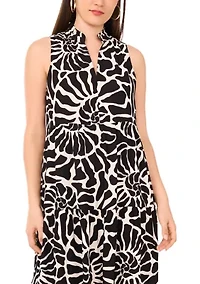 Women's Border Shell Printed Tiered Challis Maxi Dress