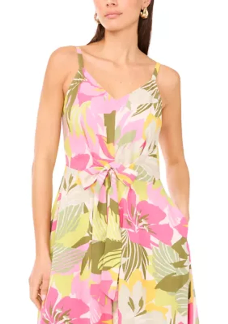 Women's Multicolor Floral Tie Front Challis Jumpsuit