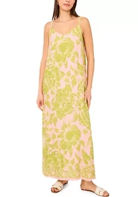 Women's Floral V-Neck Tank Challis Maxi Dress