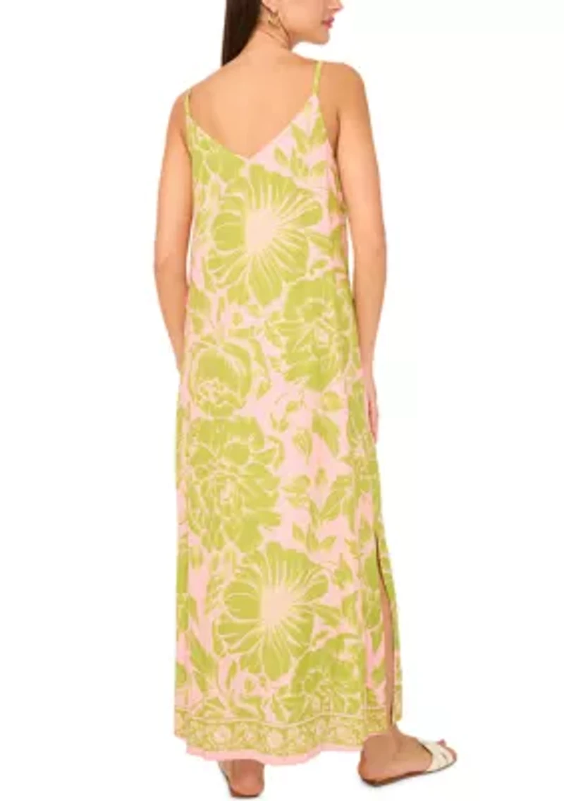 Women's Floral V-Neck Tank Challis Maxi Dress
