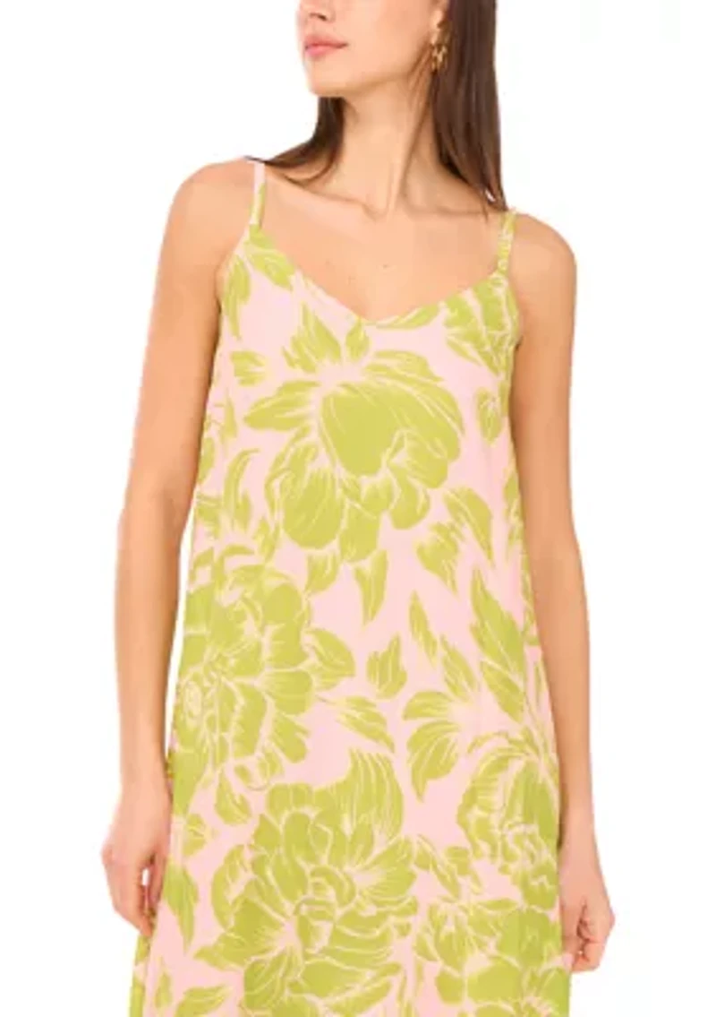 Women's Floral V-Neck Tank Challis Maxi Dress