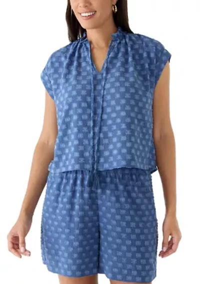 Women's Cap Sleeve Split Neck Blouse