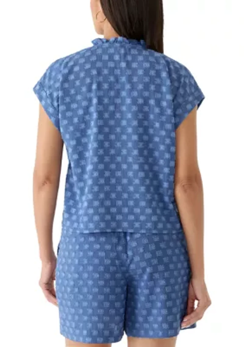 Women's Cap Sleeve Split Neck Blouse