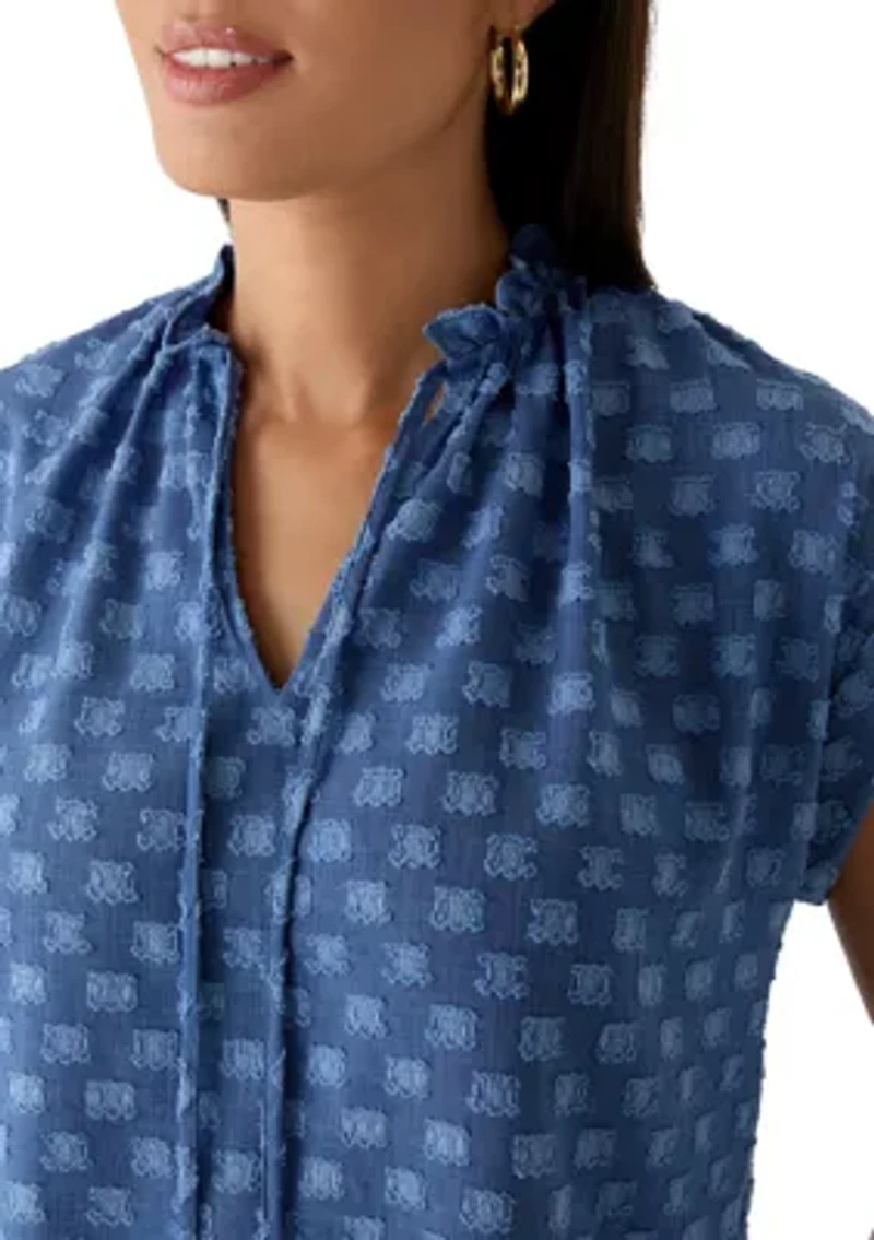 Women's Cap Sleeve Split Neck Blouse