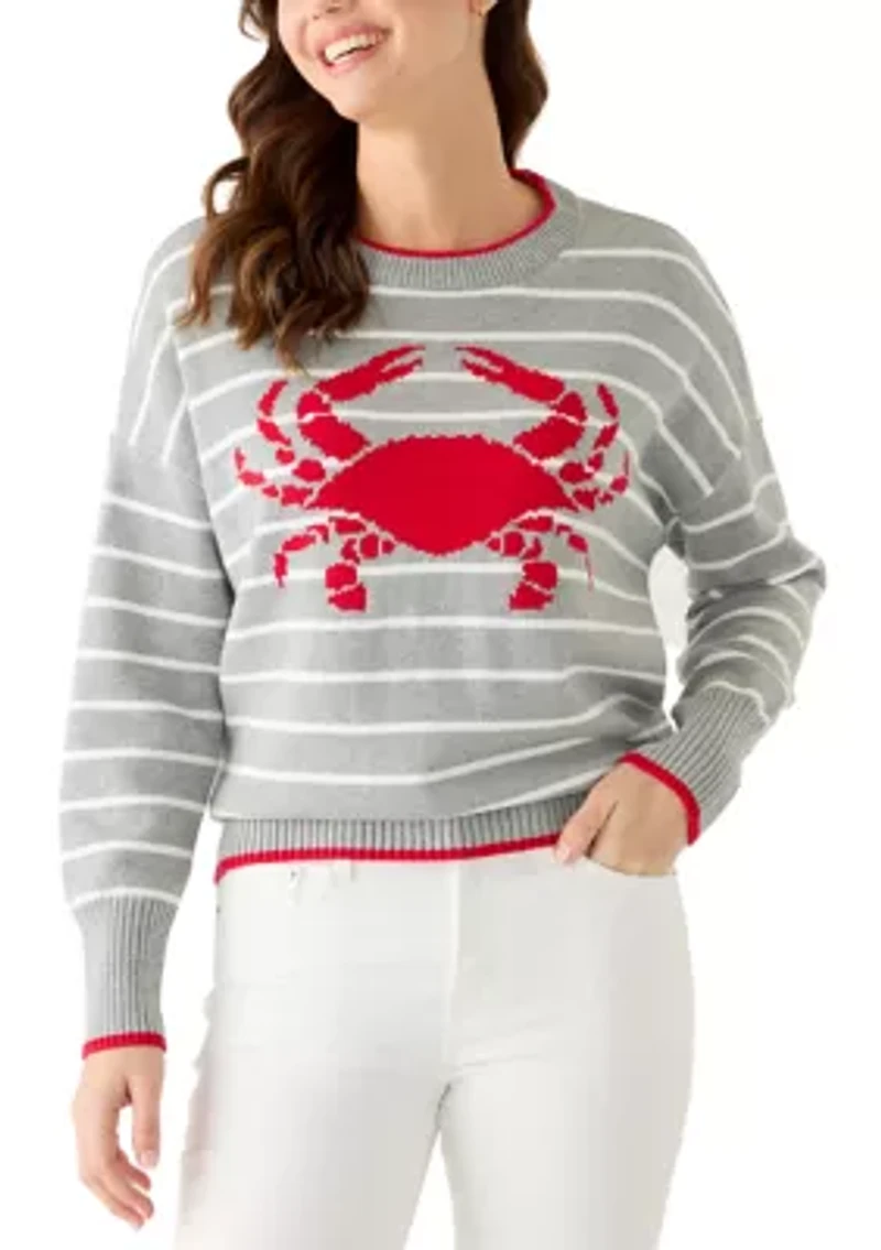 Women's Striped Crab Crew Neck Sweater