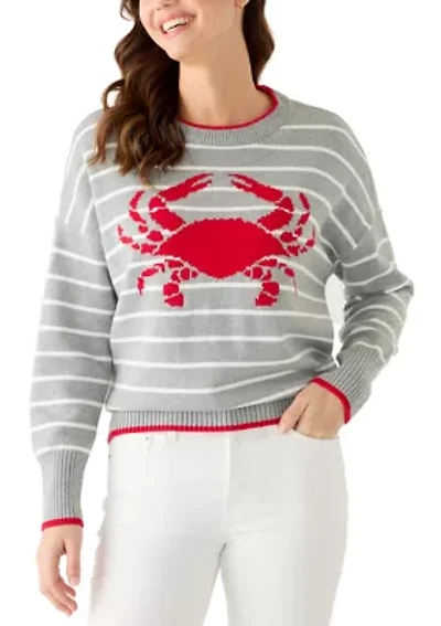 Women's Striped Crab Crew Neck Sweater